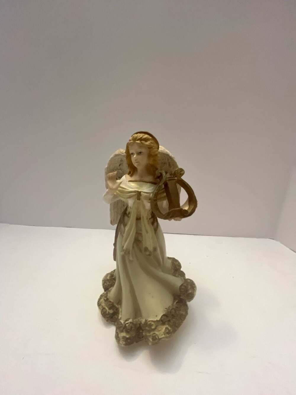 Vintage Resin Angel Figurine with Lyre and Halo hard to find